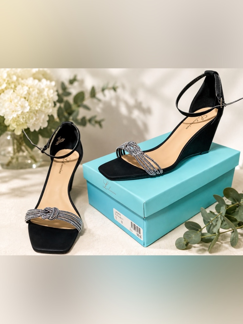 💎L. Lorraine “Jackie” Black Multi Rhinestone Wedge Size 10 Original Box